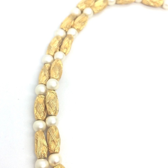 VINTAGE MID CENTURY MODERN MCM NECKLACE BRUSHED GOLD TONE PEARL DOUBLE STRAND - Picture 12 of 16